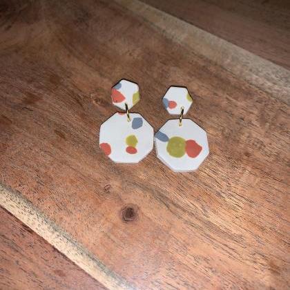 The Gea Earrings. Geometric Polymer Clay Statement..