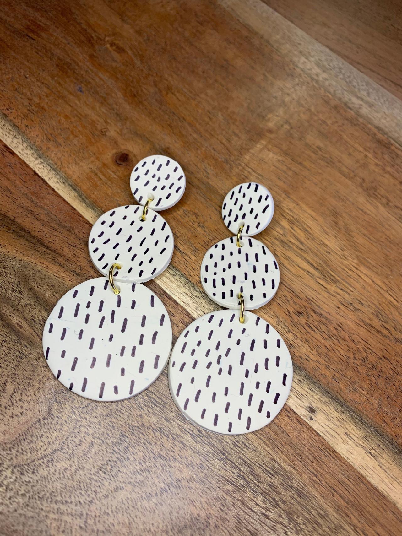 The Kendra Earrings. Cute Dotted Dangle Black And White Polymer Clay Earrings
