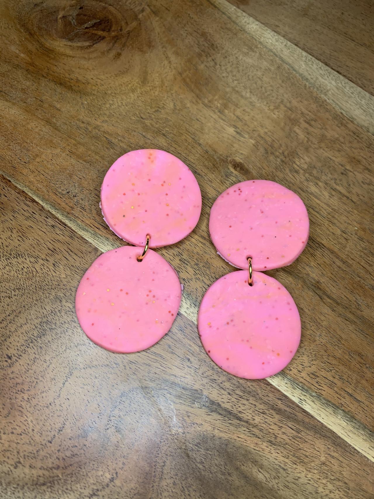 The Amelia Earrings. Pink Sparkle Statement Polymer Clay Earrings
