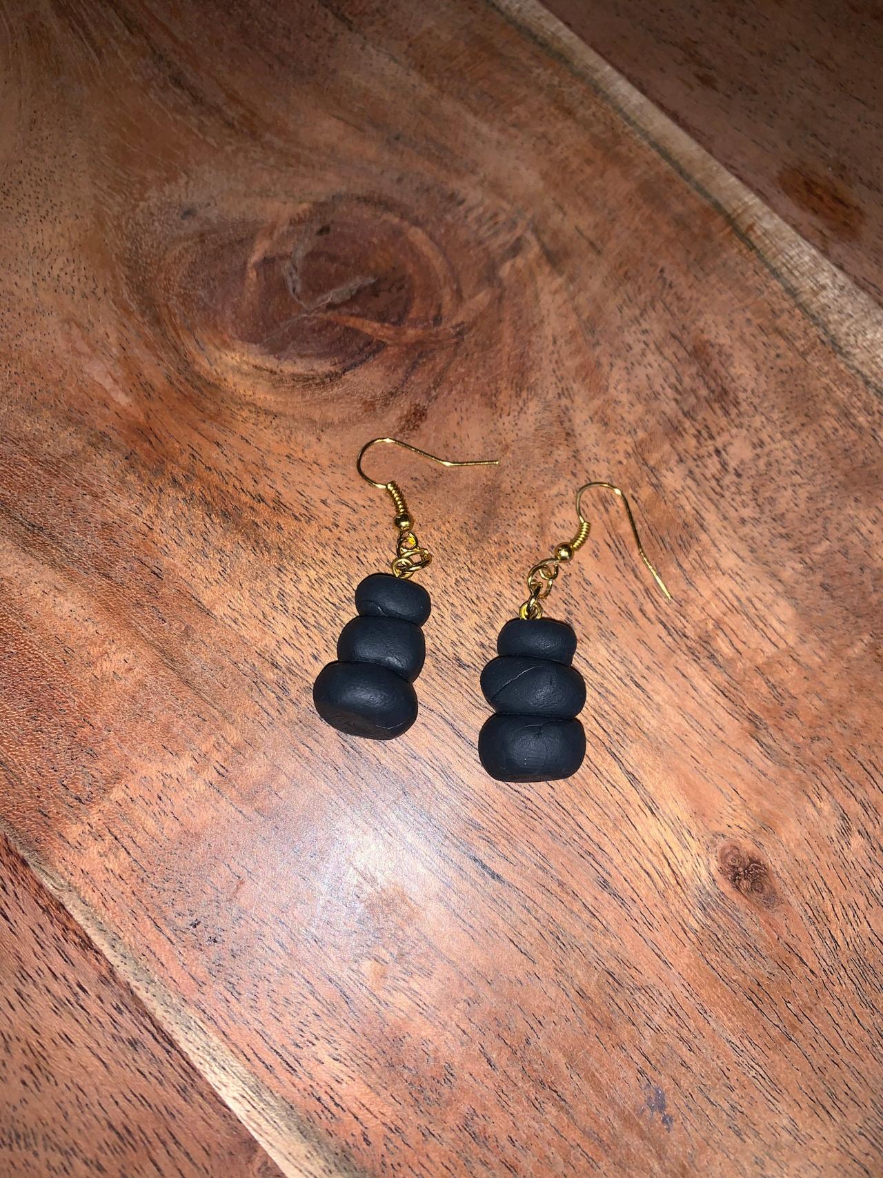 The Roxie Polymer Clay Earrings. Charcoal Stack Of Rock Earrings.