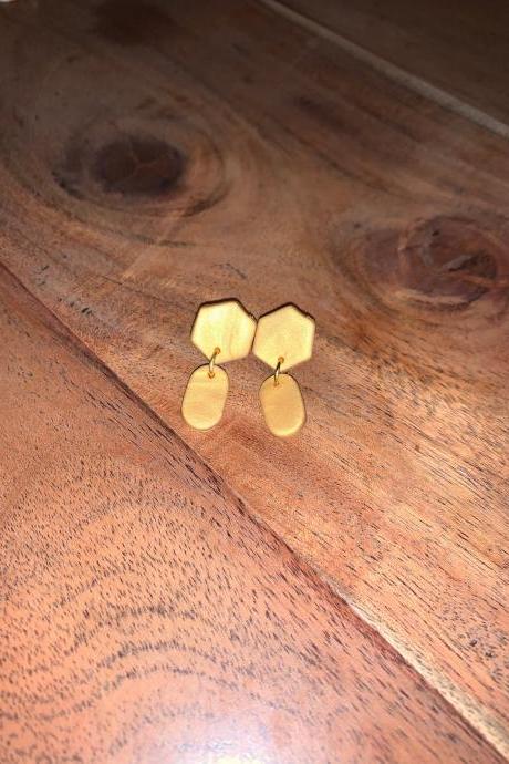 The Honey Earrings. Gold Statement Polymer Clay Earrings.