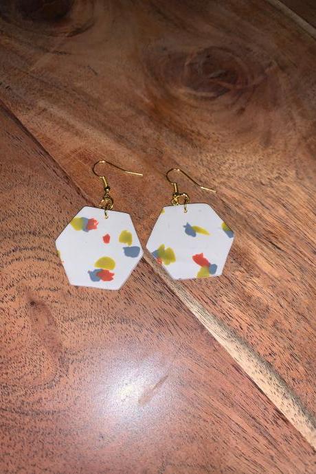 the sydney earrings. geometric dangle statement polymer clay earrings