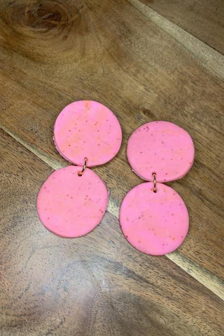 the amelia earrings. pink sparkle statement polymer clay earrings
